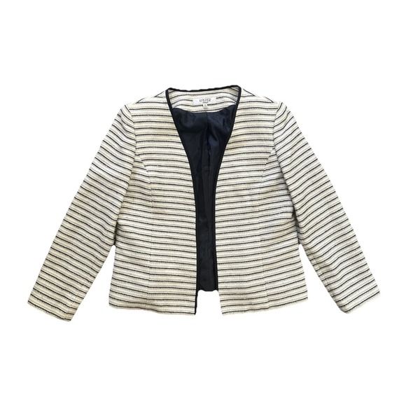 Kasper Women's Striped Tweed Blazer Jacket Size 14 Black White Textured Career - Picture 1 of 6